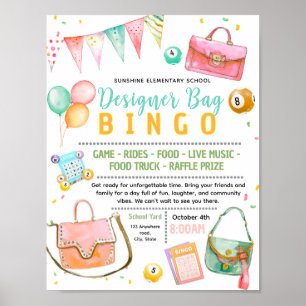 Editable designer bag bingo fundraiser flyer poster