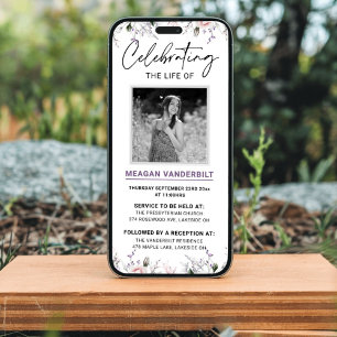 Editable Digital Floral Funeral Evite Invitation