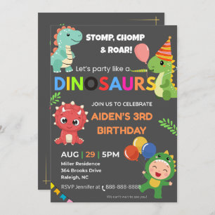 Editable Dino Birthday Invitation – Flat Card