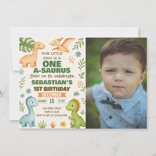 Editable Dino Party Invite with photo (Front)