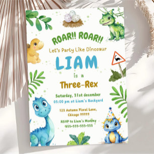 Editable Dinosaur 3rd Birthday Invitation Template