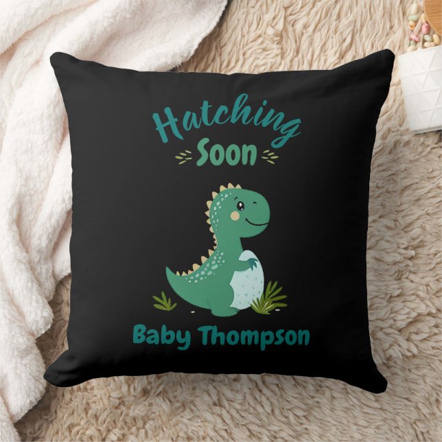 Editable Dinosaur Baby Boy Shower Hatching Soon Cushion (Blanket)