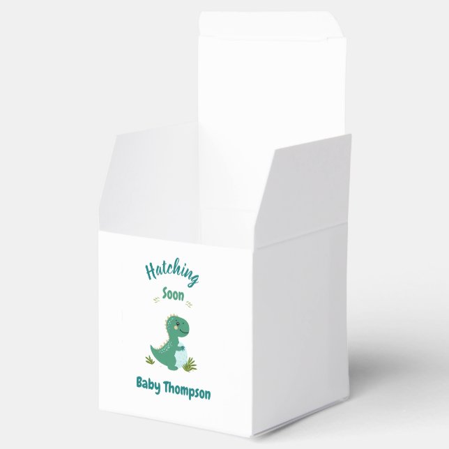 Editable Dinosaur Baby Boy Shower Hatching Soon Favour Box (Opened)