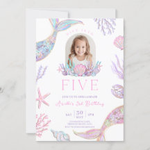 Editable Dive Into Five Mermaid Invitation