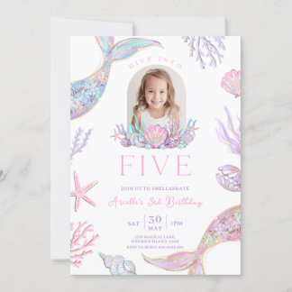 Editable Dive Into Five Mermaid Invitation