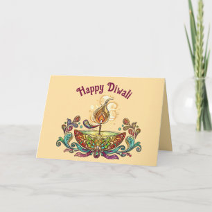 Editable Diwali Lamp Greetings Card