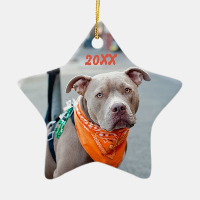 Editable Dog with Bandanna Ceramic Tree Decoration (Front)