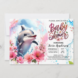 Editable Dolphin Girl Baby Shower Invitation