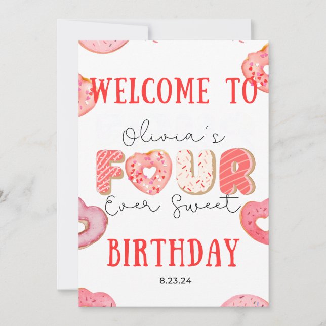 Editable Doughnut 4th Birthday Bundle FOURever Swe Invitation (Front)