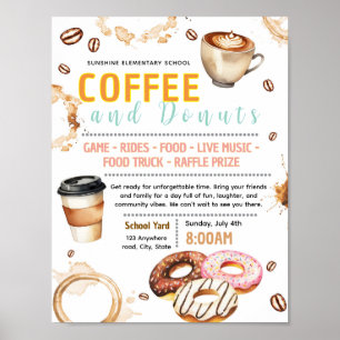 Editable doughnut and coffee fundraiser flyer poster