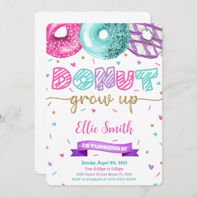 Editable Doughnut Birthday Invitation (Front/Back)