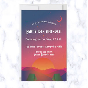 Editable Dusk Nightfall Outdoor Camping Birthday Invitation