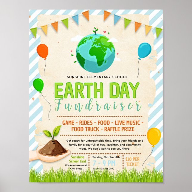 Editable Earth Day Fundraiser Flyer Poster (Front)
