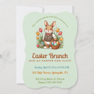 Editable Easter Brunch Egg Hunt Bunny and Tulips Invitation