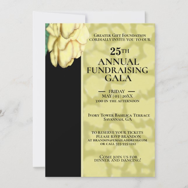 Editable Elegant Black and Gold Charity Event Gala Invitation (Front)