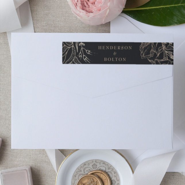 Editable Elegant Black Gold Custom Wreath Wedding Wrap Around Label (Creator Uploaded)