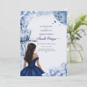 Editable Elegant Blue Quinceañera Invitation