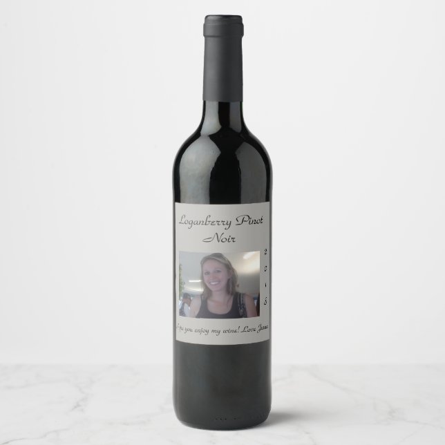 Editable Elegant Grey | Photo | Wine Label (Front)