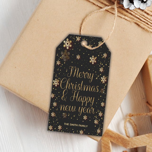 Editable Elegant Holiday Favor Labels (Golden Glitter Christmas Gift Tags)