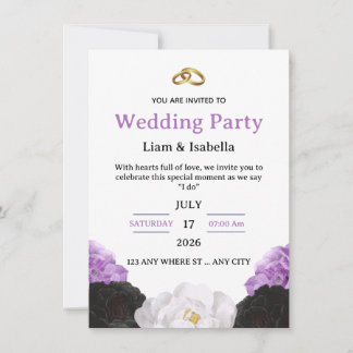 Editable Elegant Purple Floral Wedding Invitation