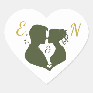 Editable Elegant Sage Gold Wedding Heart Sticker