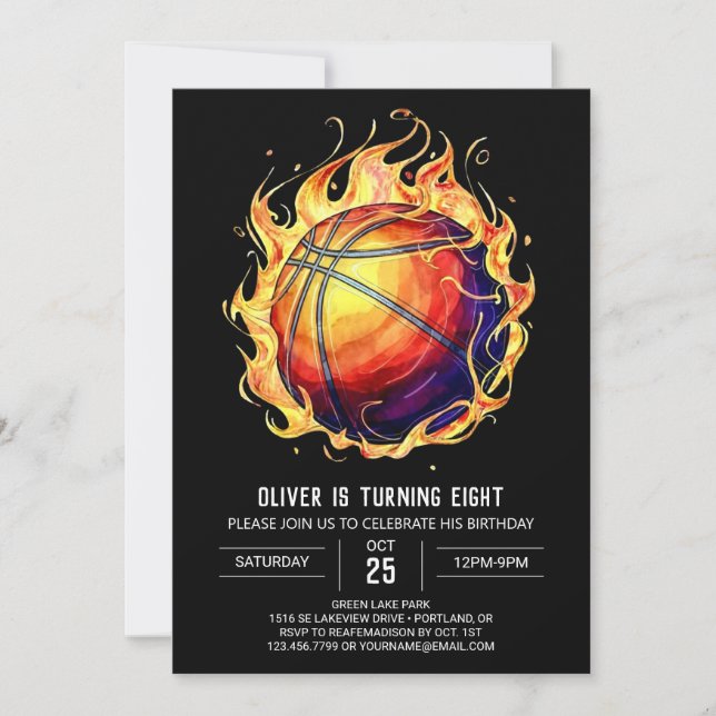 Editable Elegant Sport Basketball Birthday Invitation (Front)