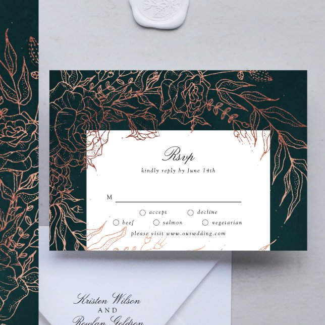 Editable Emerald Flower Wreath Copper Foil Wedding RSVP Card (RSVP showcasing suite - additional items (bought separately))