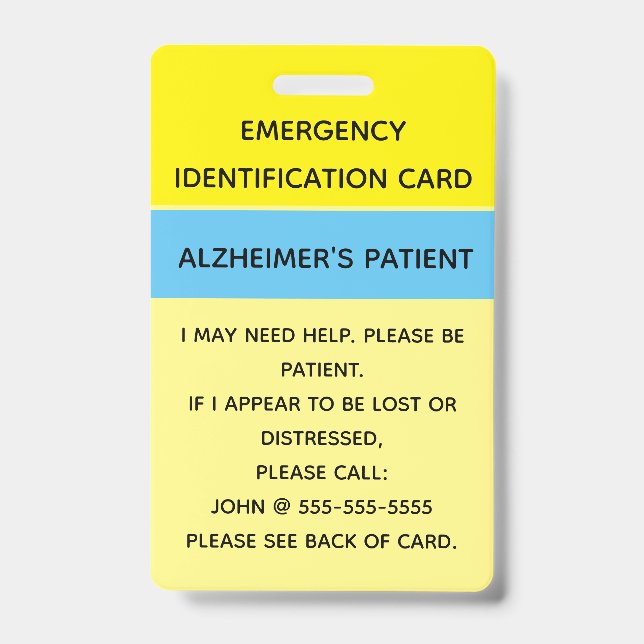 Editable Emergency Identification Card ID Badge (Front)