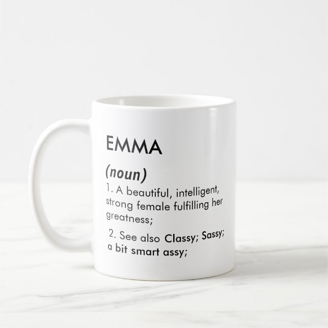 Editable Emma name definition, custom name Coffee Mug (Left)