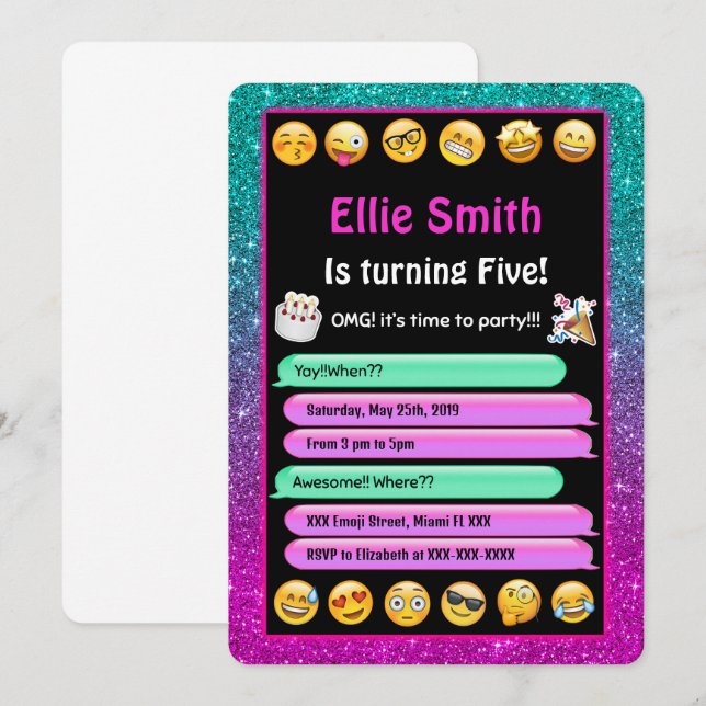 Editable Emoji Birthday Invitation (Front/Back)