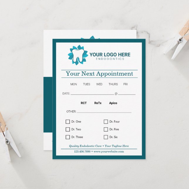 Editable Endodontics Next Appointment Invitation (Front/Back In Situ)