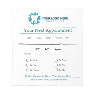 Editable Endodontics Next Appointment Notepad