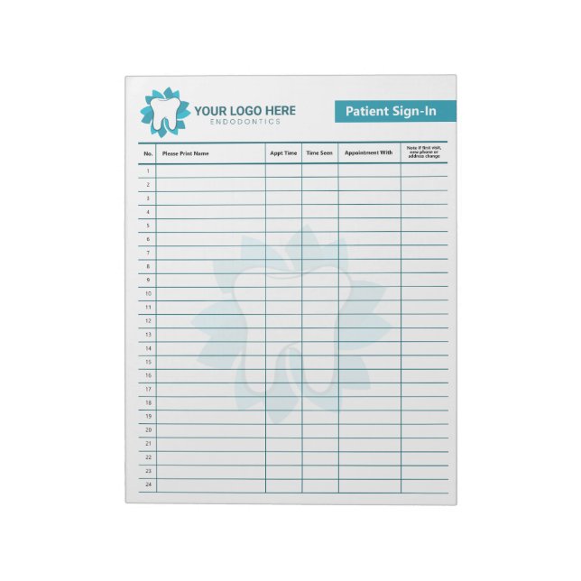 Editable Endodontics or Dental Sign-In Notepad (Rotated)