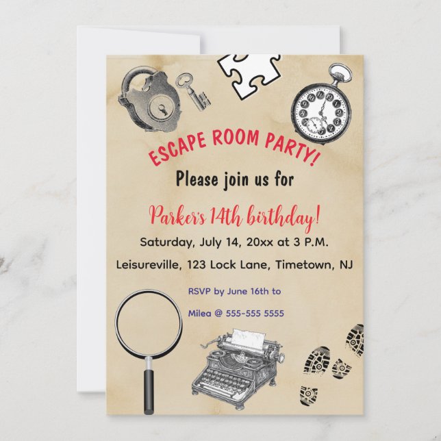 Editable Escape Room Party Invitation (Front)