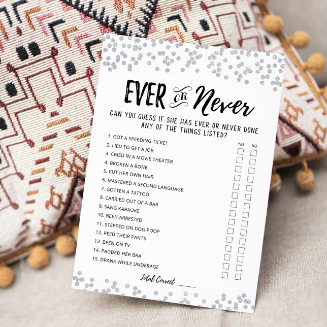 Editable Ever or Never Bridal Shower game Card (Creator Uploaded)