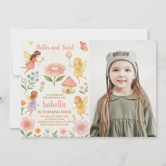 Editable Fairy Garden Birthday Invitation (Front)