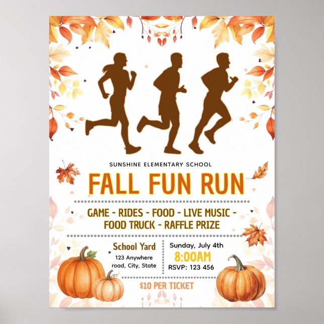 Editable fall autumn marathon fundraiser flyer poster (Front)