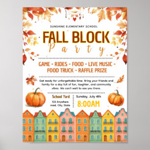 Editable fall neighbourhood block party flyer poster