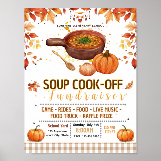 Editable fall soup cook-off fundraiser flyer poster (Front)