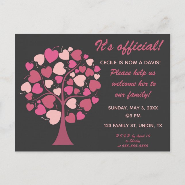 Editable Family Tree of Hearts Adoption Invitation Postcard (Front)