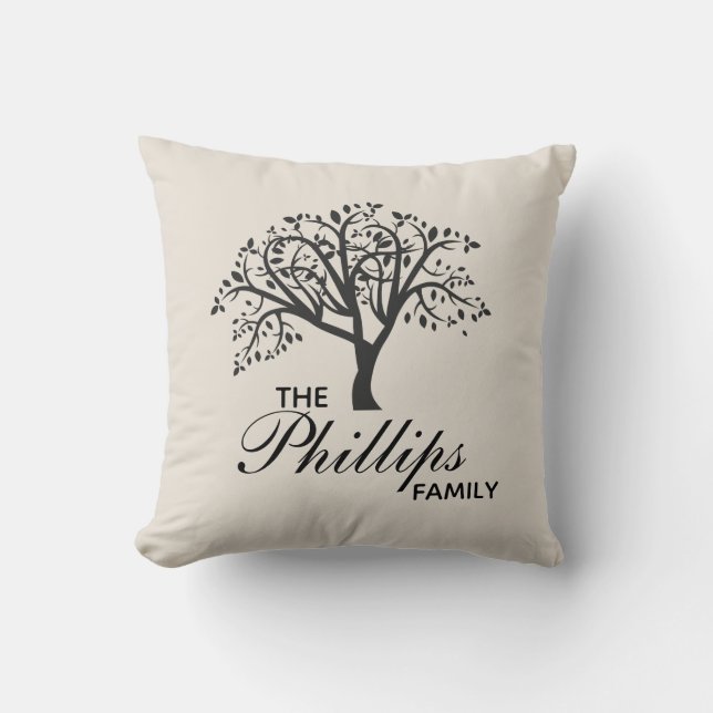 Editable Family Tree on Taupe Background Cushion (Front)