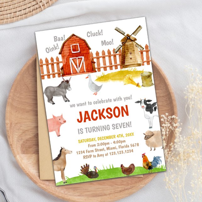Editable Farm Animals Birthday Invitation (Brown Red Farm Animals Birthday Invitations)