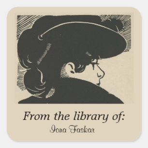 Editable Fashionable Womans Profile Bookplate Square Sticker