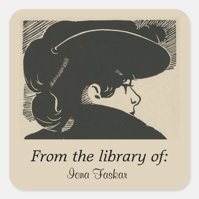 Editable Fashionable Womans Profile Bookplate Square Sticker (Front)