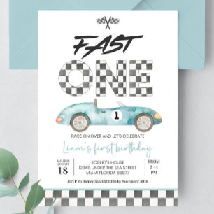 Editable Fast ONE Birthday Invitation Race Car 1st
