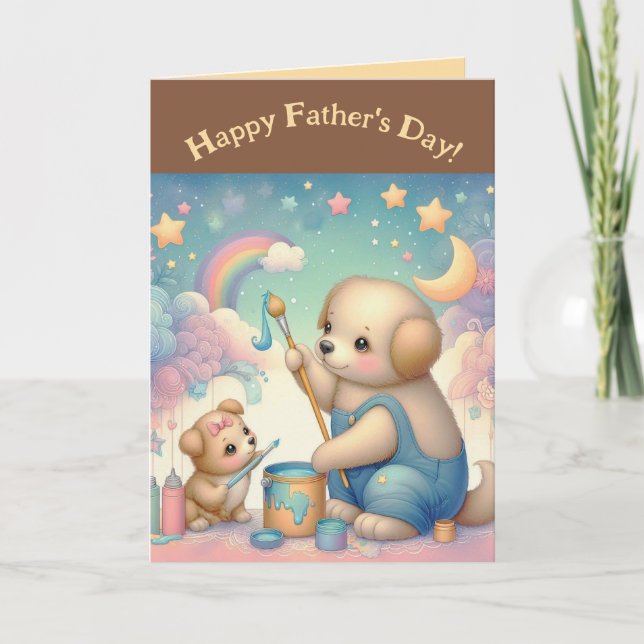 Editable Father Dog and Puppy Fathers Day Card (Front)