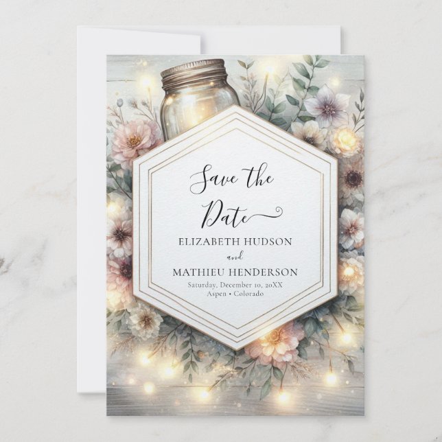  Editable Field Mason Jar Wedding Save The Date (Front)