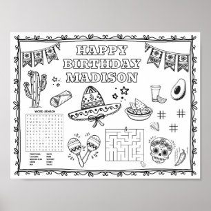 Editable fiesta Birthday colouring mat Poster