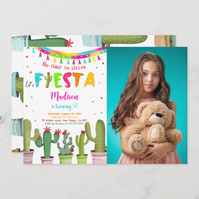 Editable Fiesta Birthday Party Photo Invitation (Front/Back)