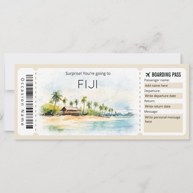 Editable Fiji Plane ticket Boarding Pass Invitation (Front)